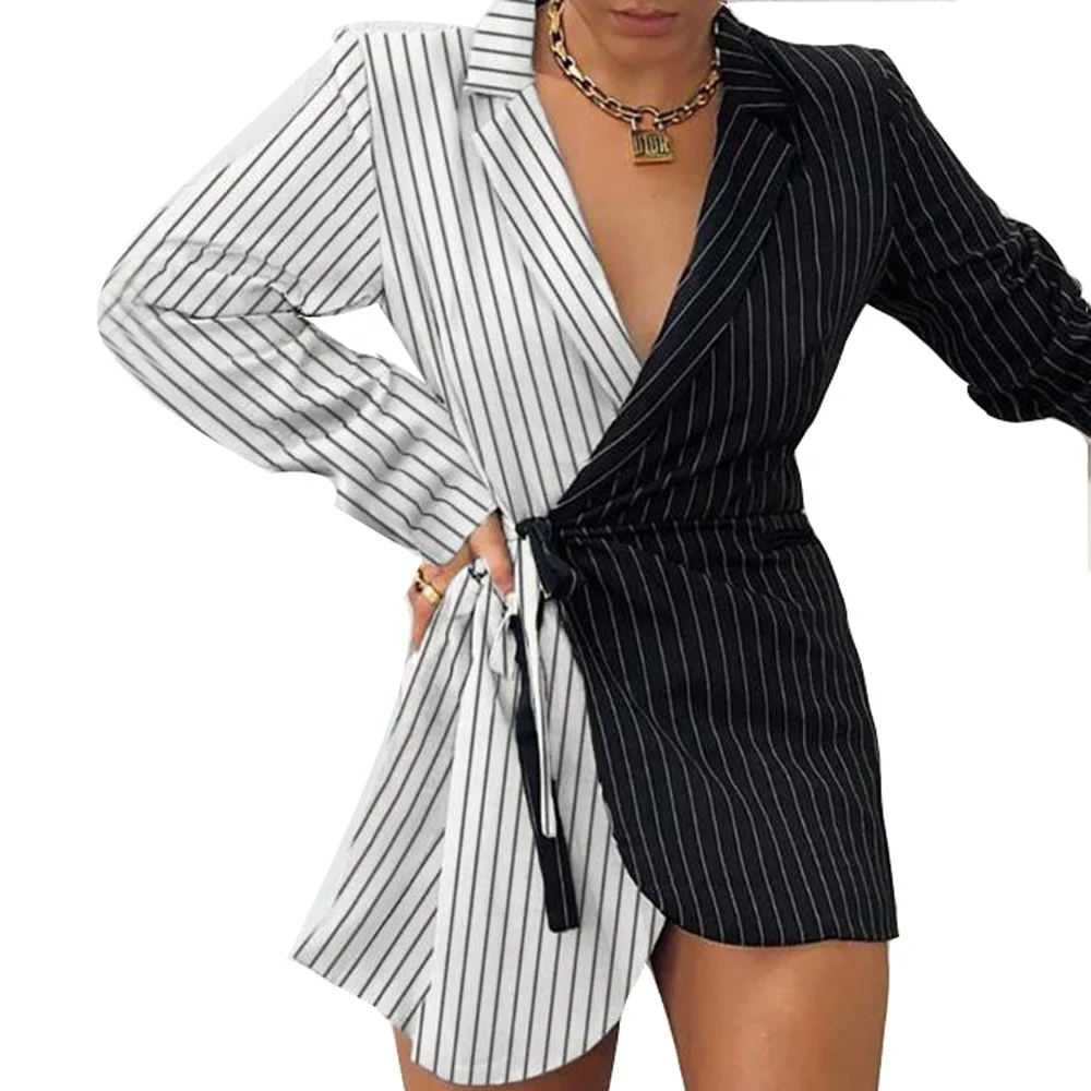 Женские пикантные полуботинки черного-белого цвета в полоску Colorblock (цветовой блок), завязанный Блейзер-накидка платье