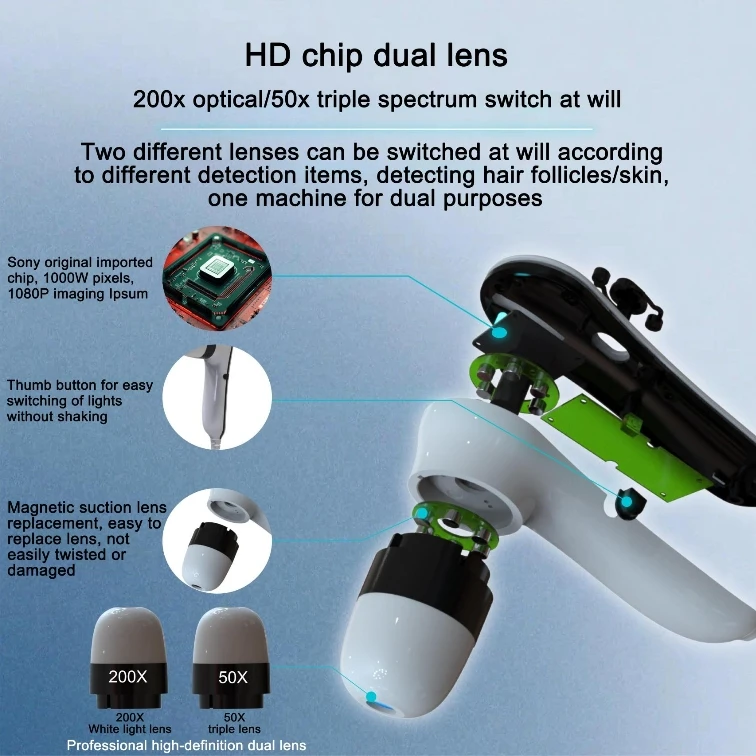 15 inch Skin Analyzer Hair Scalp Testing Scanner Hair Follicle Detector Skin Detector Moisture Tester for Beauty Salon 50X 200X