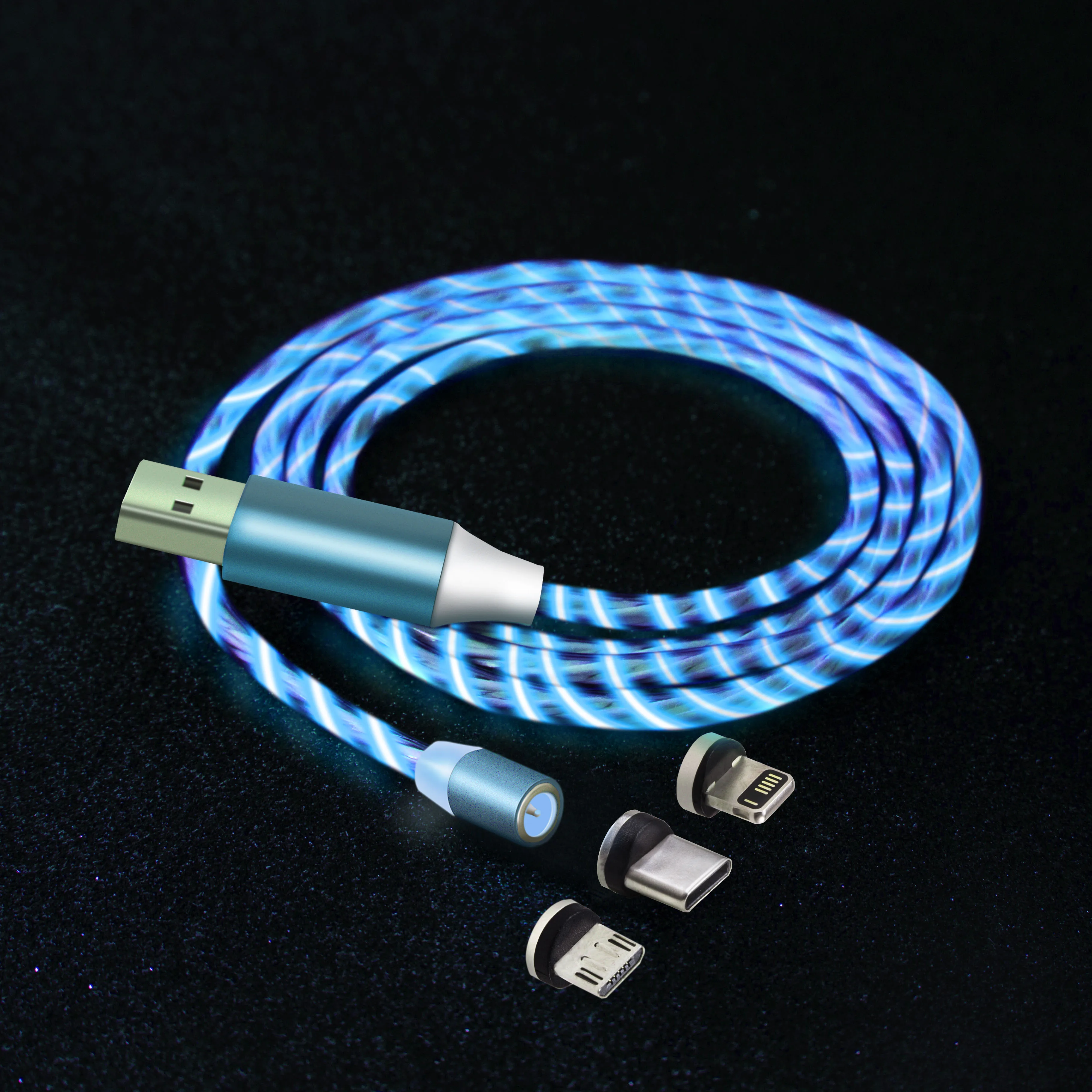 
CFT-M238 3 in 1 LED Light Magnetic Charging Cable Upgraded Nylon Braided Magnet USB Charger Cable for Samsung iPhone Charger 