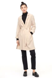 Latest Korean Style Trendy Women Turn Down Collar White Long Button Windproof Trench Coat With Belt