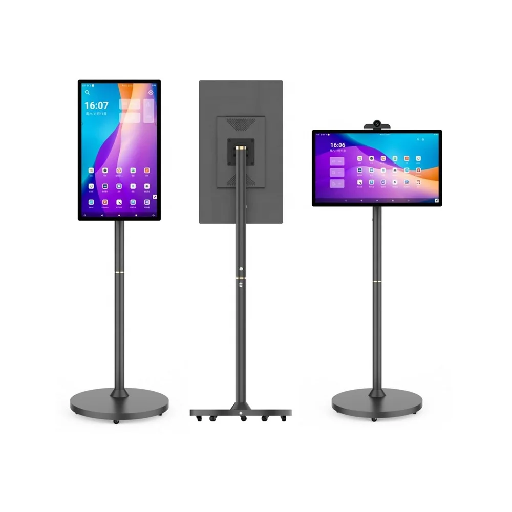 2024 brand new free moving with Battery wheels 21.5 23.8 27 32 inch Android touch screen totem Mobile Smart Screen with Camera