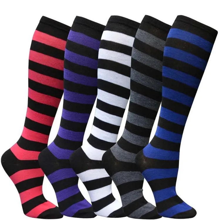 New Style Womens Stripe Knee High Socks Girls Warm Cotton Funny Stockings