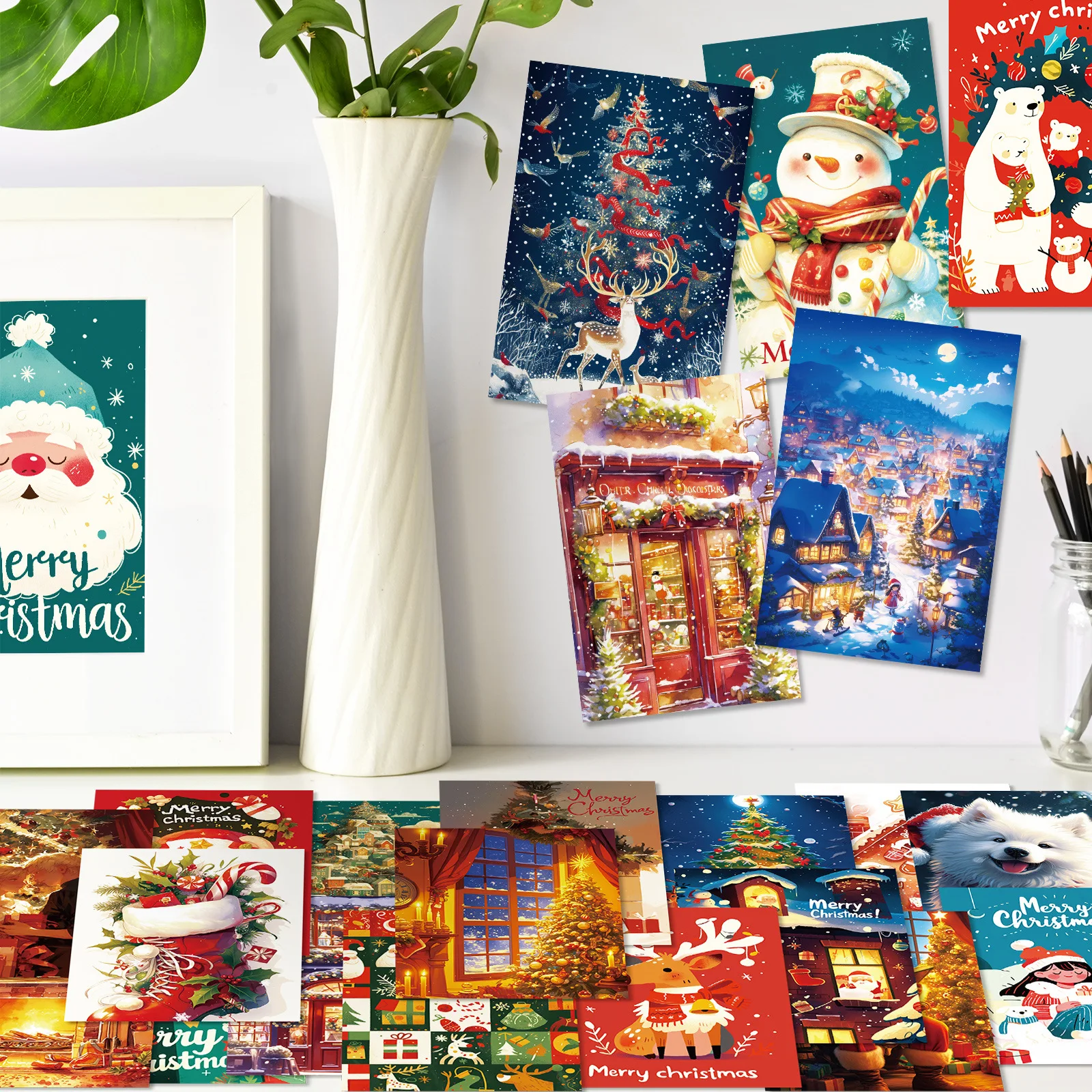 50 pcs Christmas day cards Christmas Family Party decoration greeting cards Snowflakes Snowmen wall cards Postcards