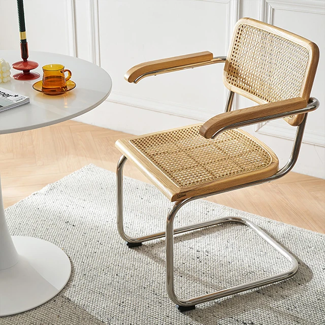 Hot Sale Cane Back Chair  Gold Metal Iron Steel Single Rattan Dining Chairs