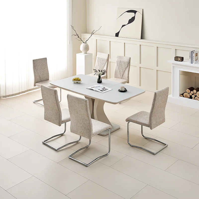 New Modern Luxury 200cm White Dining Table Set Elegant Design Dinning Base Extendable Wood Dining Table Set for 6 8 10 seater