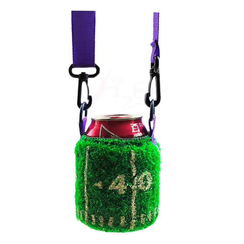 For Promotional Turf Stubbies Holder Custom Artificial Grass Beer Can Cooler with Rubber Badge Logo