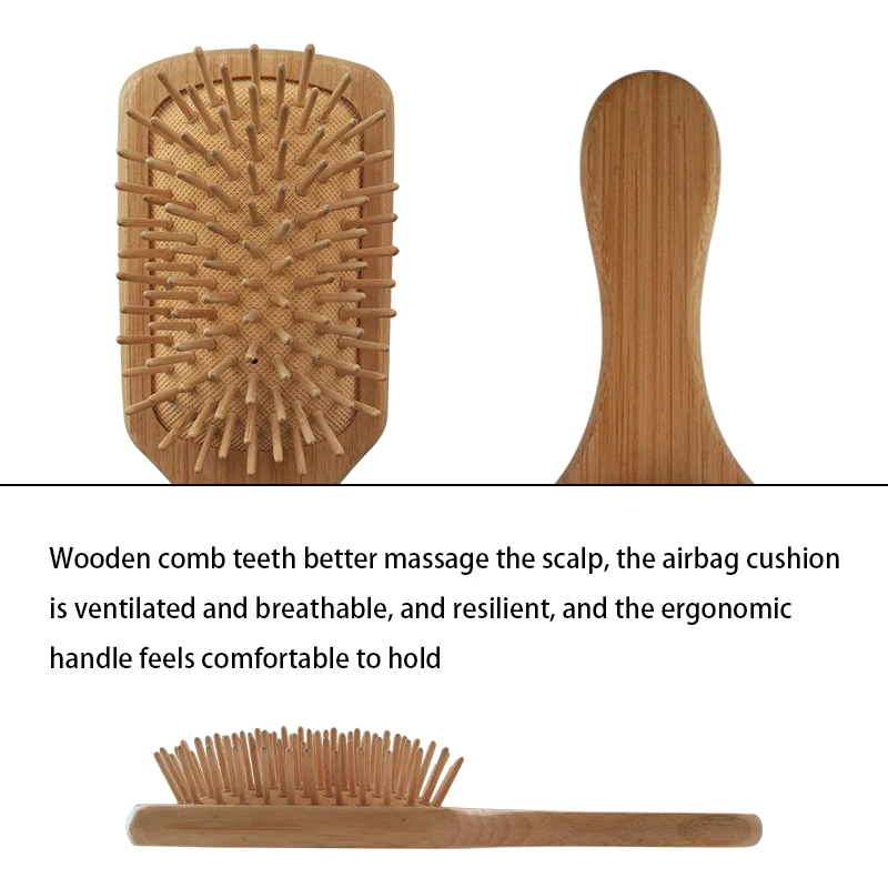Amazon Hot Eco-friendly bamboo wood detangler hair brush Private label natural rubber cushion paddle wooden hair comb for Salon