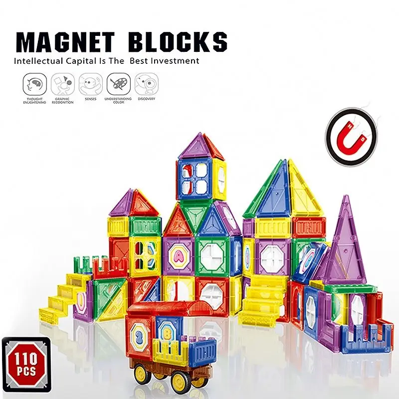 110 PCS Educational STEM toys Colorful 3D DIY Castle Block Set Construction Magnetic Cubes Building Block for Children