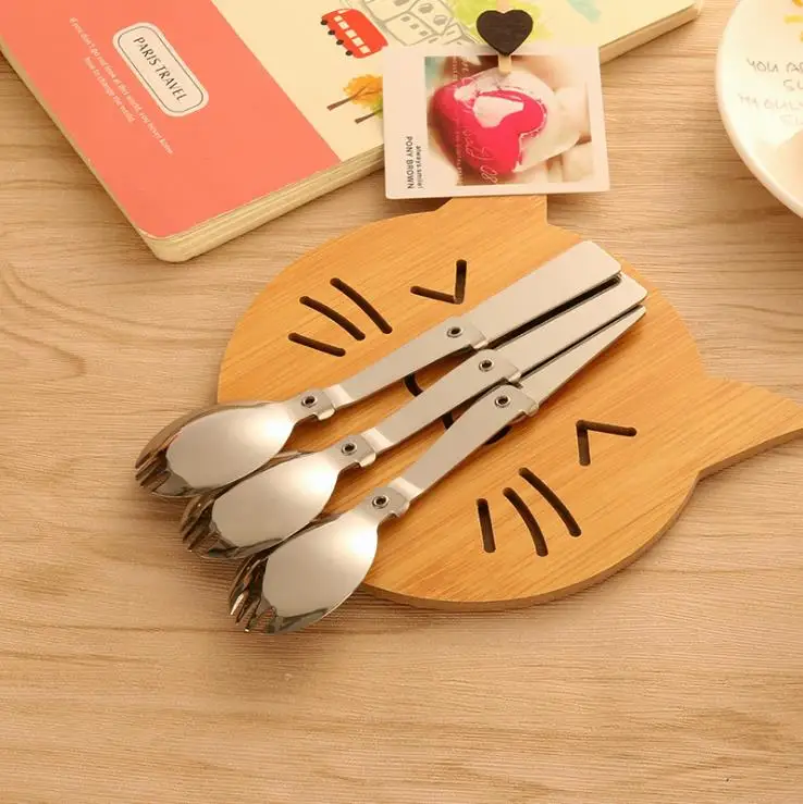 
Travel portable folding stainless steel spoon fork Camping Kit with box 