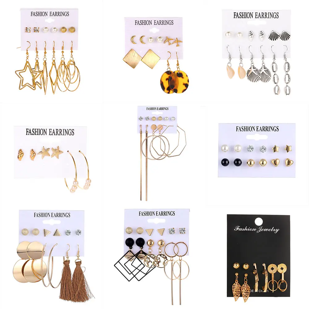 Оптовая Продажа Модные серьги для женщин комплект ювелирных изделий в Корейском стиле Позолоченные серьги-гвоздики серьги в виде колец, набор