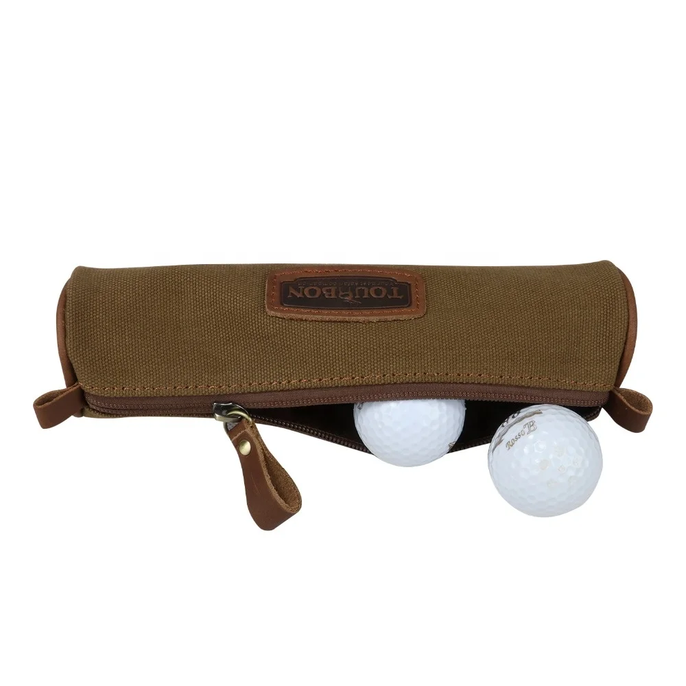 HIBO Waterproof Canvas Golf Ball Bag and Stationery Pencil Case with Zipper Gift for Golfers Holds 5-Ball Capacity