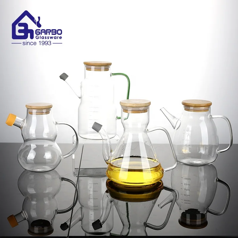 China supplier high borosilicate oil bottle with wooden lid for turkey market 800ml or 1000ml jars for home kitchen