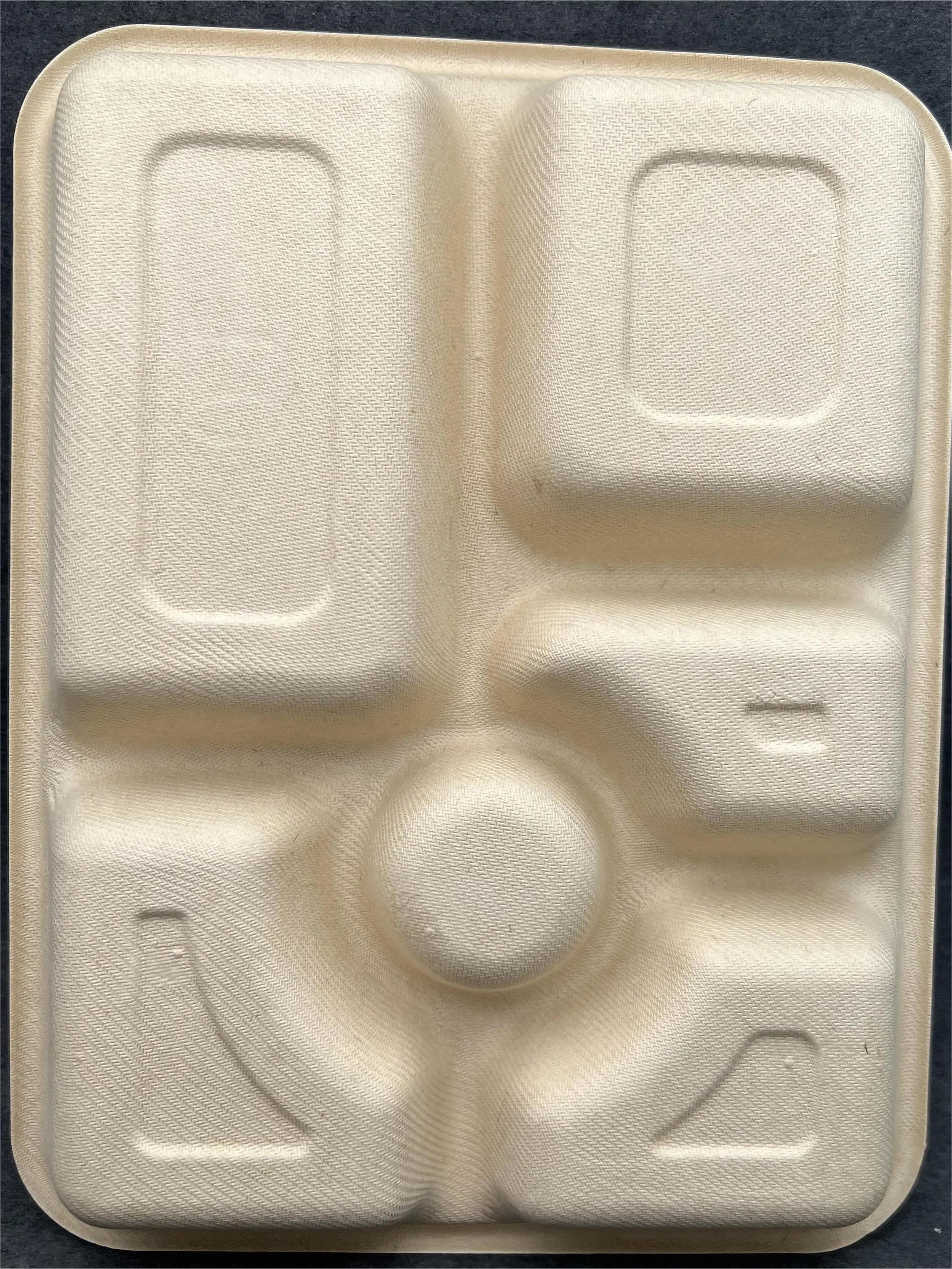 Customized Eco-friendly Biodegradable Sugarcane Bagasse food container 6-Compartment Divided Plate disposable lunch box