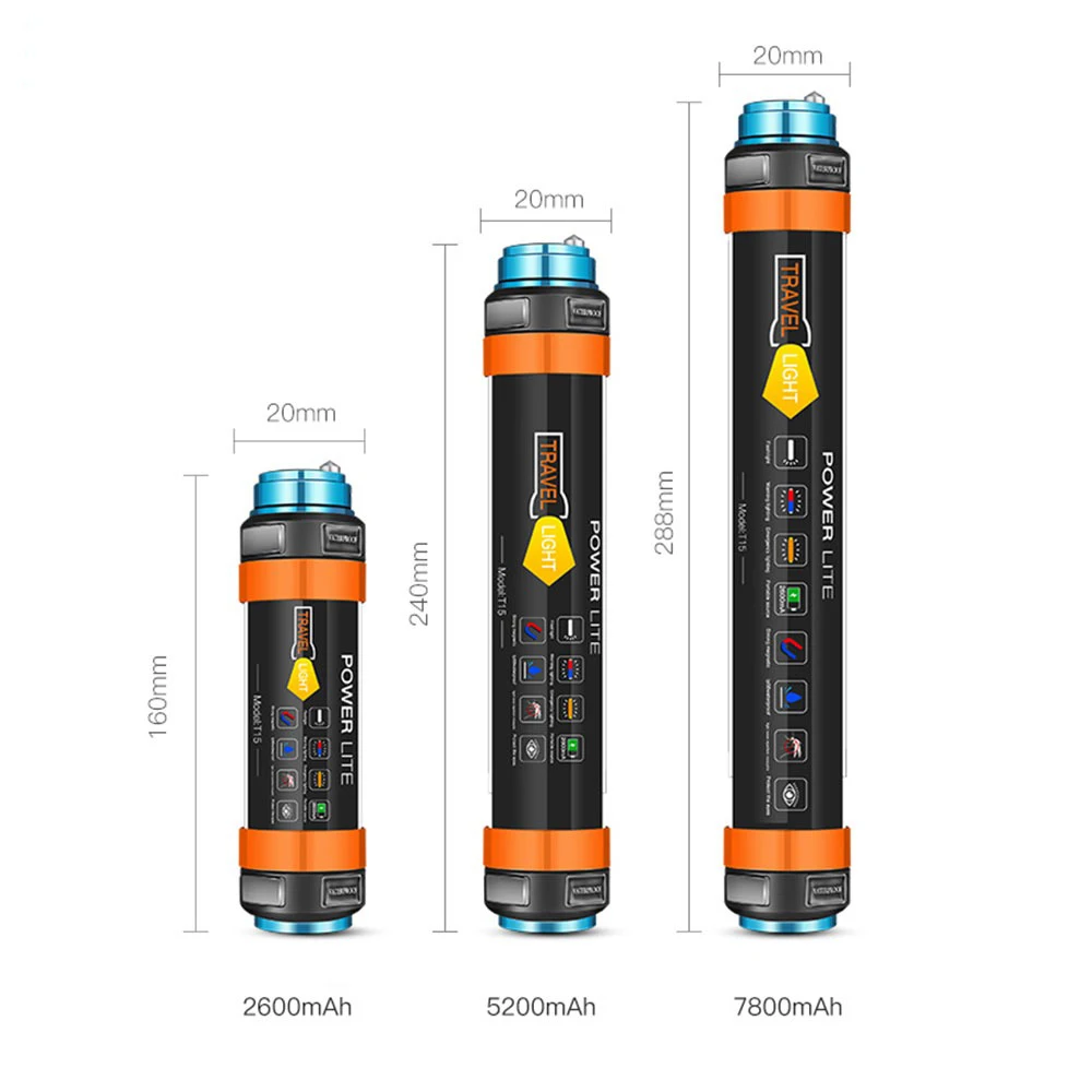 3W/5W/7W Travel USB Portable 7800mah Power Bank Flashlight IP68 light for camping Hiking Car Warning camp light.tent light