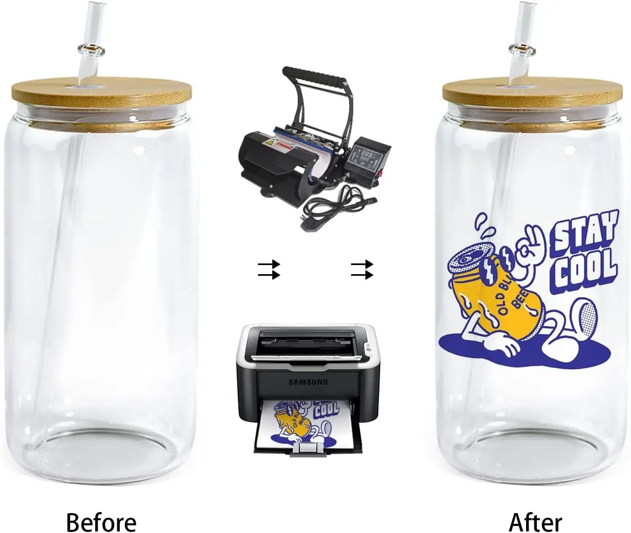 16oz Clear Sublimation Glass Blank Tumbler with Bamboo Lid for Beer Iced Coffee Sublimation and HTV Vinyl Crafts