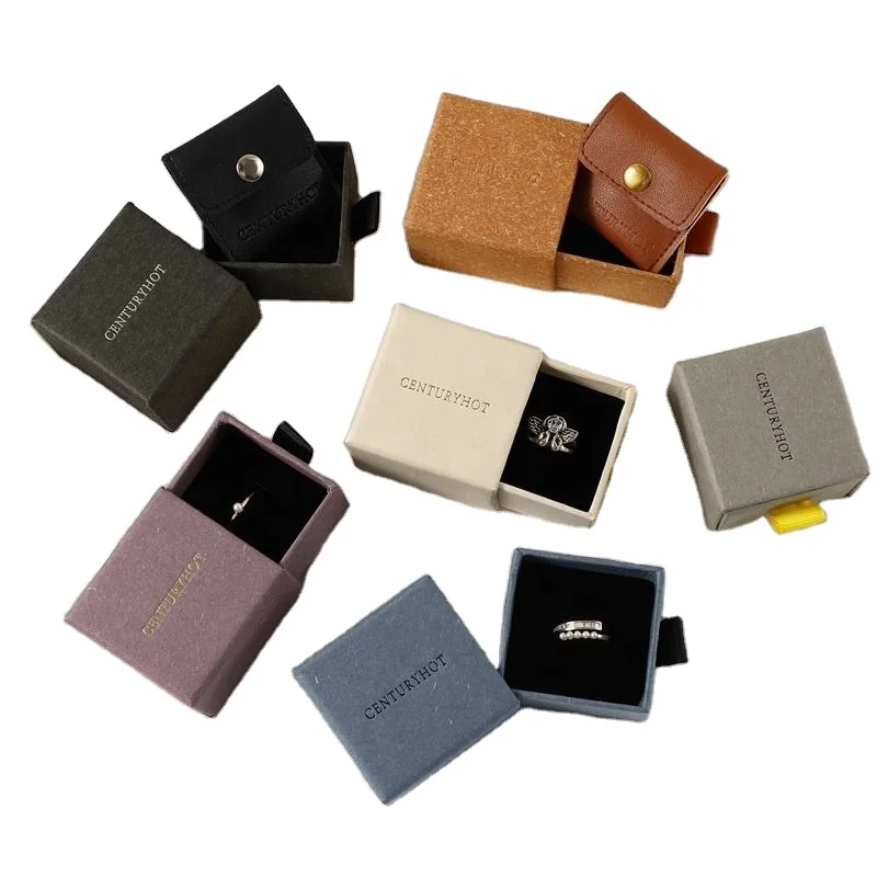 Wholesale custom logo 5*5cm paper jewelry box and pouch ring earrings  jewellery packaging Luxury drawer jewelry package