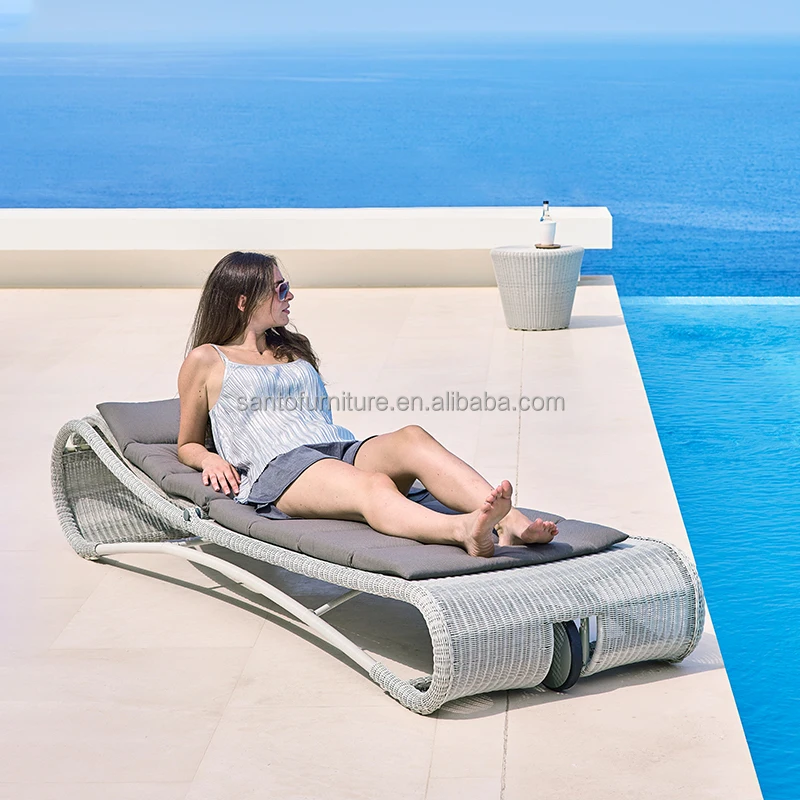 Modern Sun Pool Lounge Chairs Furniture With Ottoman Outdoor Daybed Garden Leisure Chaise Lounge