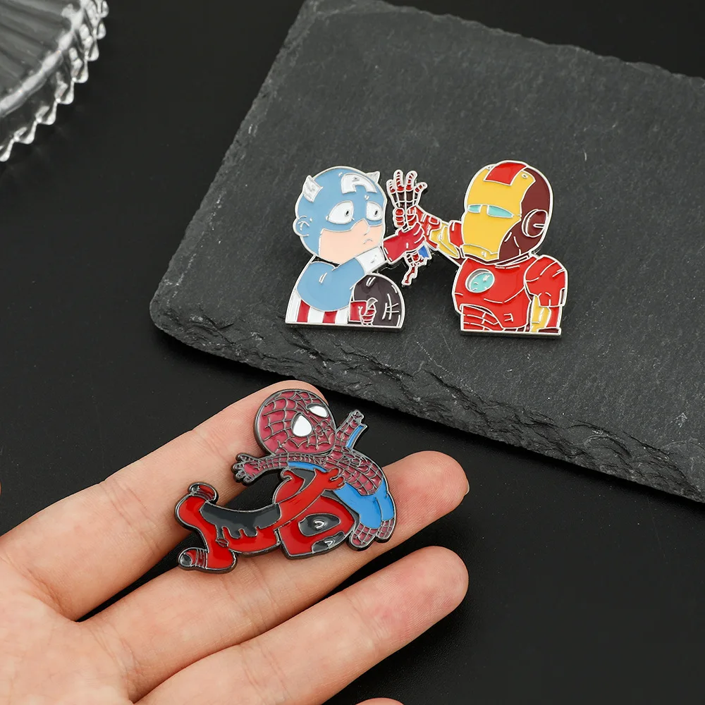 Metal Crafts Accessory Cartoon Anime Cool Marvel Iron Man Hulk Deadpool Luminous Brooch Decoration Cloth Pins Badges Ornaments
