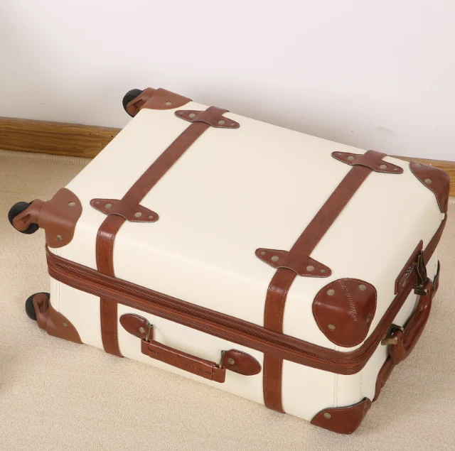 Ready to Ship pp+pvc material vintage style Unisex trolley luggage case  with Spinner 4 Wheels 19' 23'  with tsa lock
