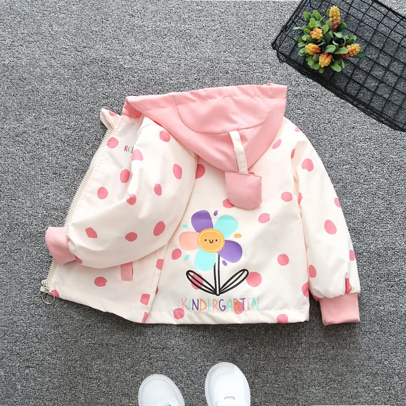 Custom High Quality Baby Girls Outdoor Polyester Jacket Pink Cartoon Pattern Cute Style Kids Varsity Jackets