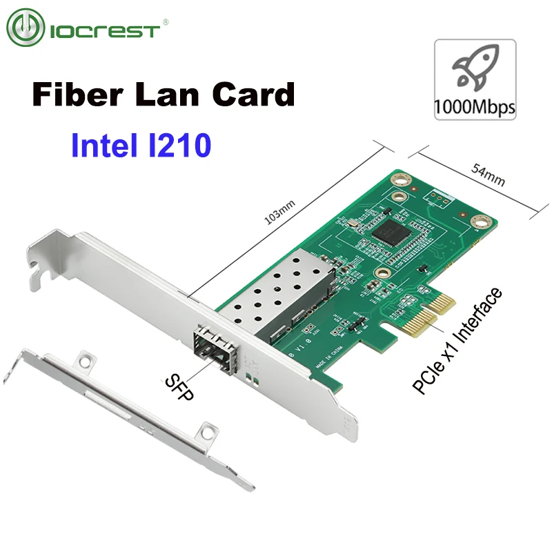 IOCREST Intel 210 PCIex1 Fiber 1000Mbps Lan Card Gaming Adapter PCI Express 1G Single Port Gigabit Network NIC