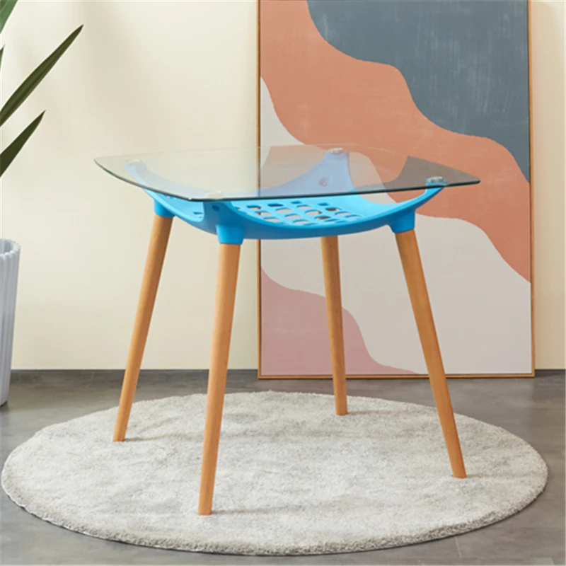 
Free sample cheap home furniture wholesale modern glass top square dining table with wood legs 