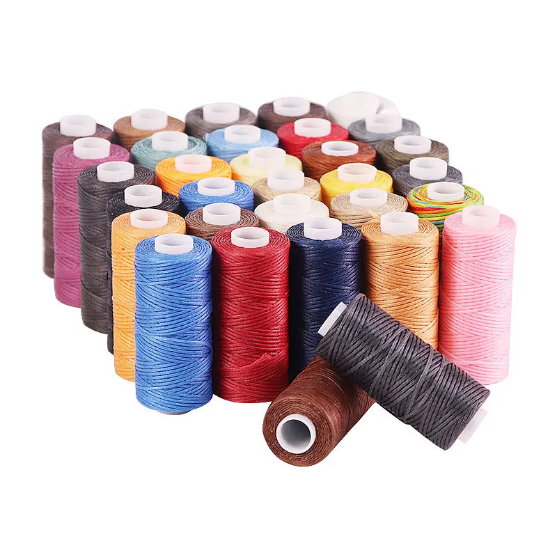 Customized Color 1.5MM 30 M/Roll 100% Polyester Flat Wax Rope For Sewing Leather