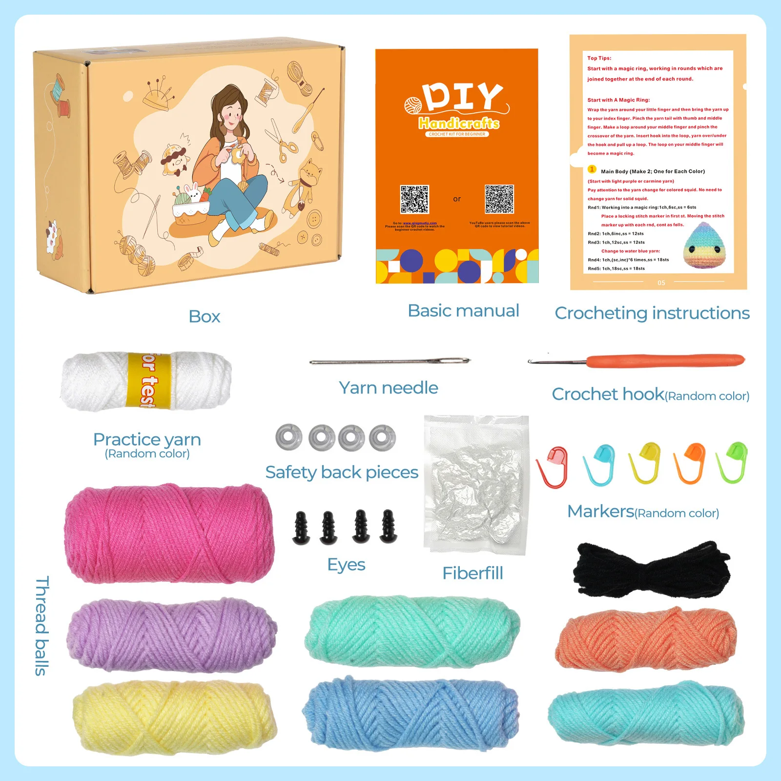 Two Cute squid doll diy hand knitting animal crochet material package crochet hook yarn kit set for beginners
