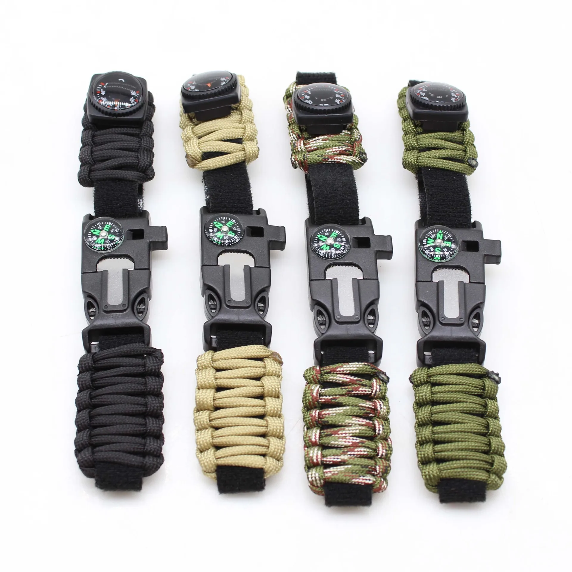Outdoor Hiking Camping Fishing Hunting Gear compass fire starter whistle Multifunction emergency Survival Bracelet