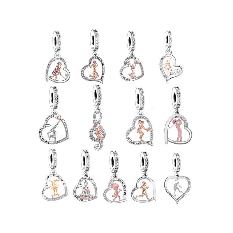 Fit Original Pan Charms Bracelet 925 Sterling Silver Roller Skater Ballet Gymnastics Cheer Leader Bead For Women Jewelry Making