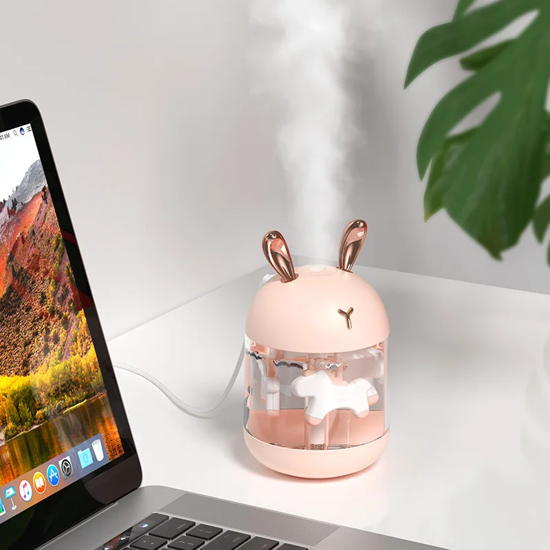 Carousel LED House Decorative Mini Air Antlers Humidifier Portable USB Car Office Desktop Diffuser Humidifier For Bedroom