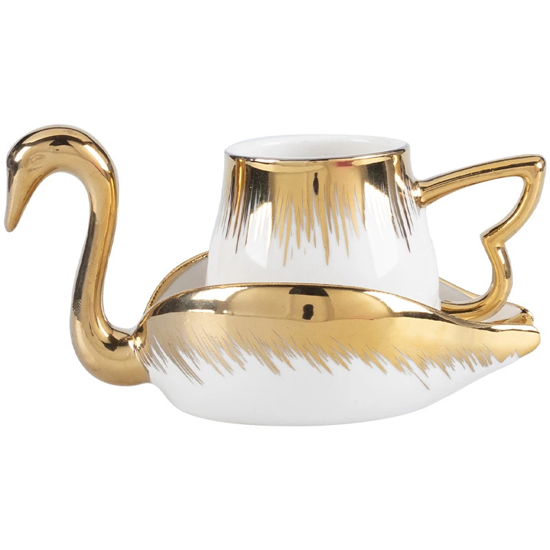 Luxurious Elegance: Ceramic Coffee Cups with Gold Rim and Swan Design for Home Use