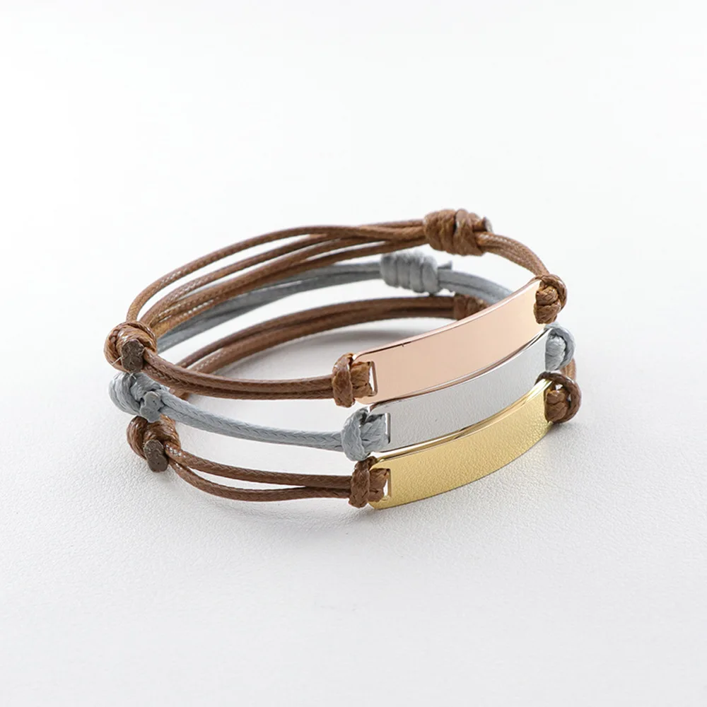 DIY Personalized Blank Bar Rope Cheap Stainless Steel Customized Engraved Laser Words Bracelet