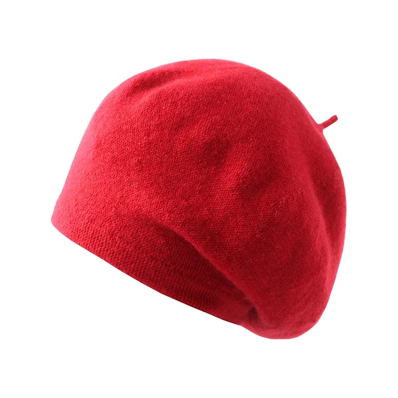 Ladies 100% cashmere solid color retro Joker literary knitted beret