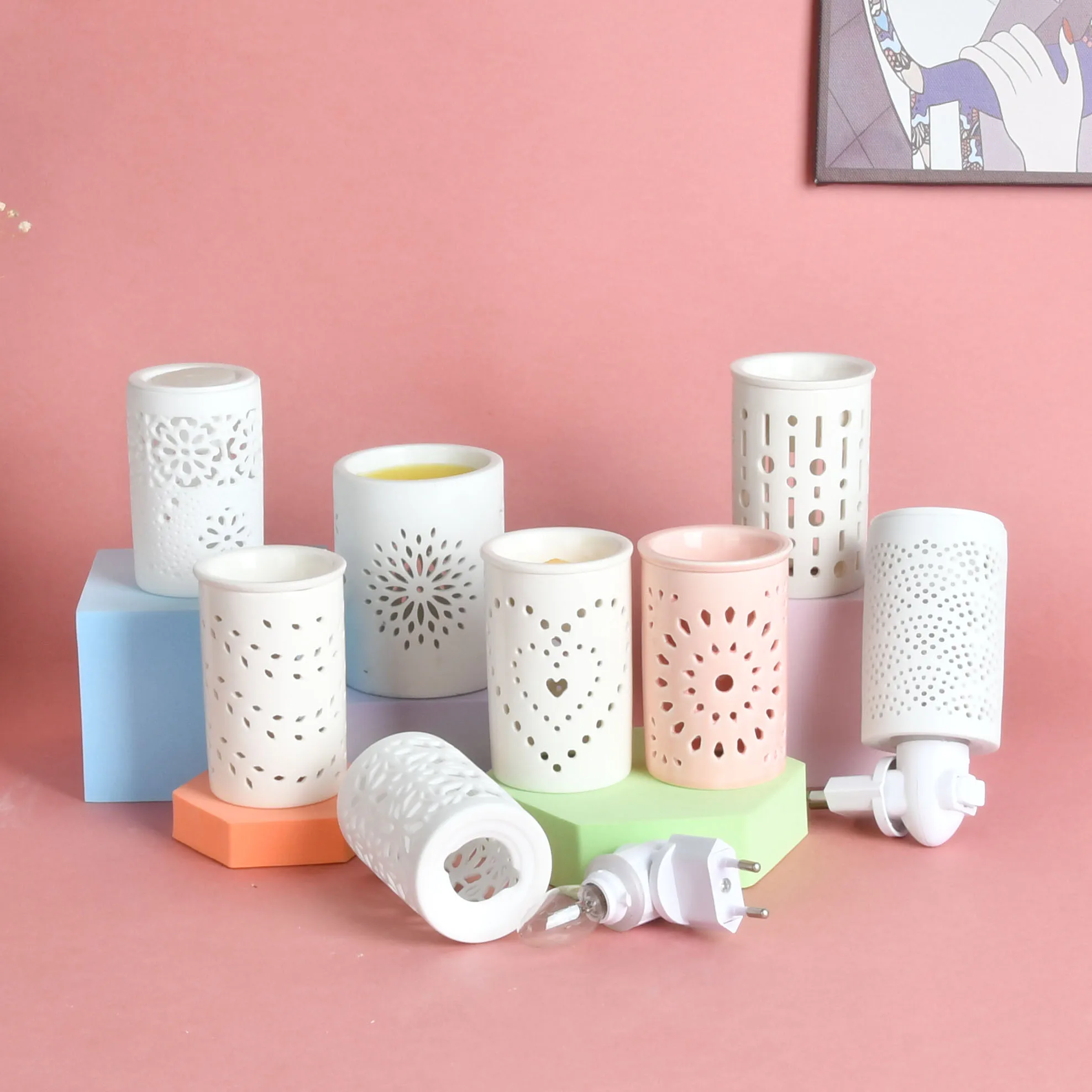 Home hotel decoration oil burner aromatherapy candle wax melter white christmas ceramic house