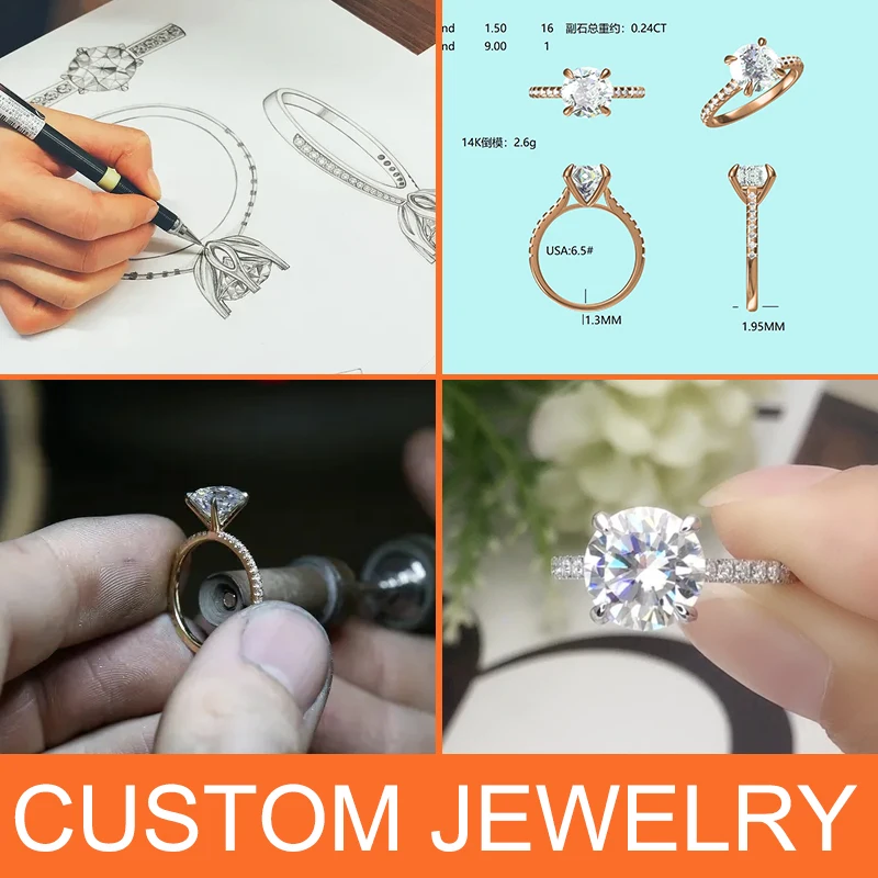 Custom 1ct 2ct 3ct 4ct 5ct 6ct engagement wedding brand jewelry 14k 18k gold lab grown diamond ring