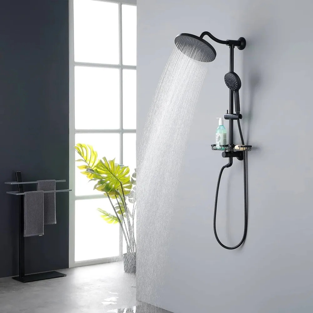 Shower Faucet Set 9 Inch Rainfall Shower Head With Adjustable Slide Bar Soap Dish Shower System With Handheld
