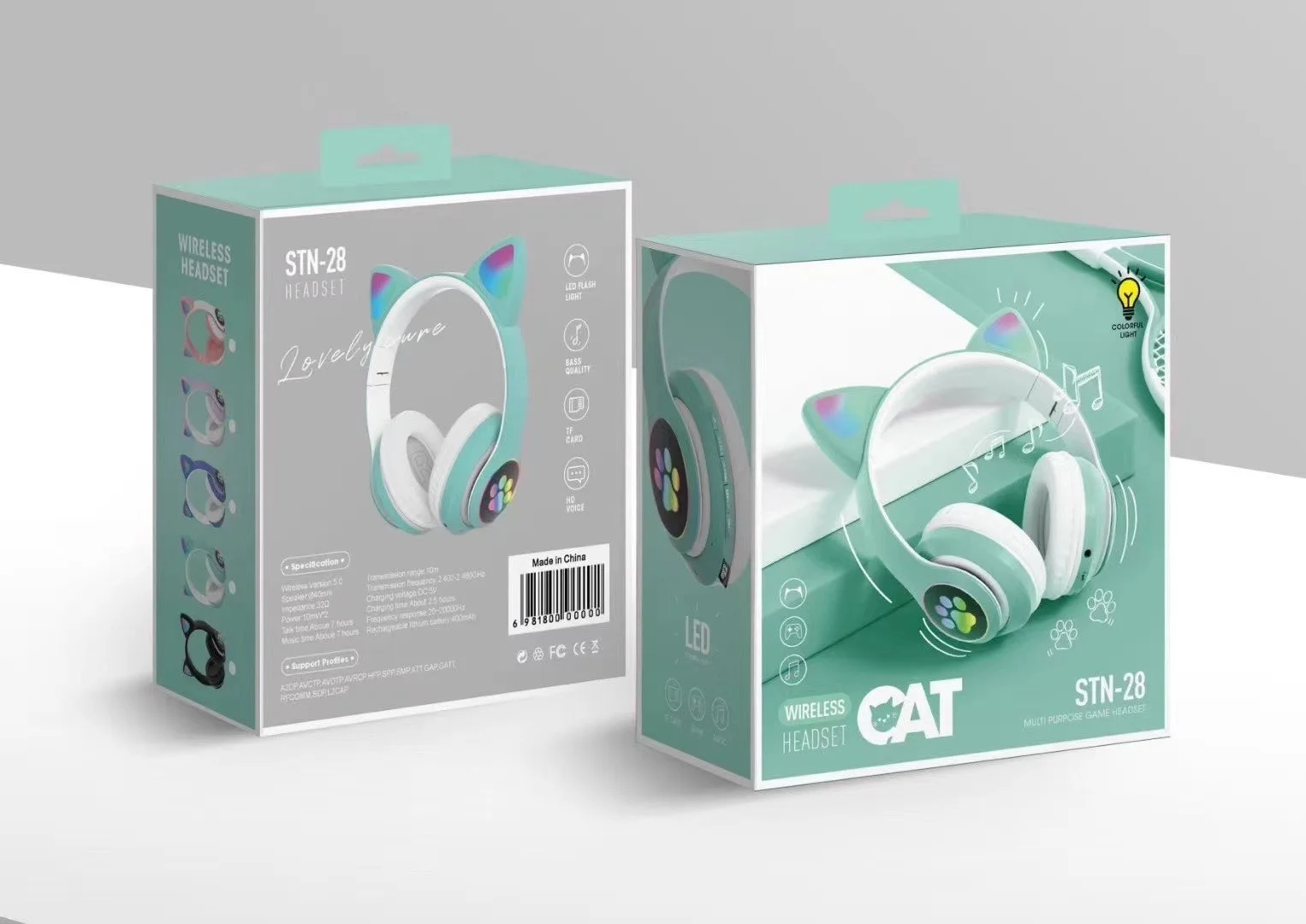 Cat Cut Female  Super Bass  Wireless Blue Tooth Headphones  Gaming Headset