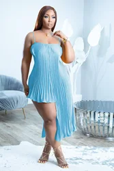 2022 New Design Chic Asymmetric Pleated Dress Women Elegance Summer Sundresses Slim Fit Fashion Causal Dress