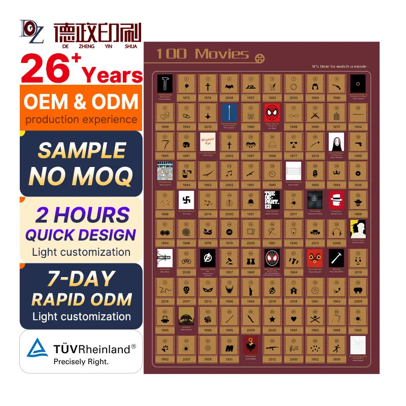 Новинка, нужно посмотреть 100 фильмов, постер с покрытием от царапин, путешествия, 100 игровых стран, Карта мира, Постер от царапин