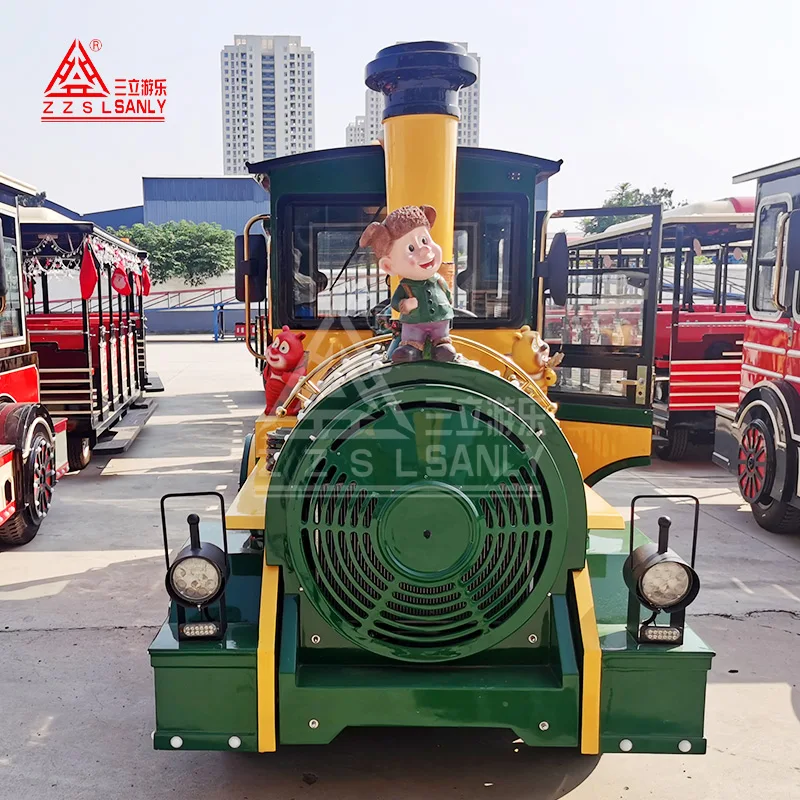 Luxury Tourist Sightseeing Cartoon Theme Trackless Diesel Road Train For Passenger Diesel Transport Ride On For Tourist Train