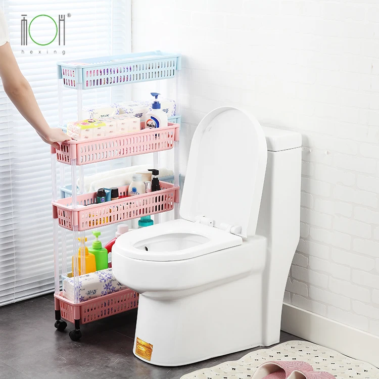 
kitchen bathroom movable plastic storage racks 4-tier corner shelf with wheels 