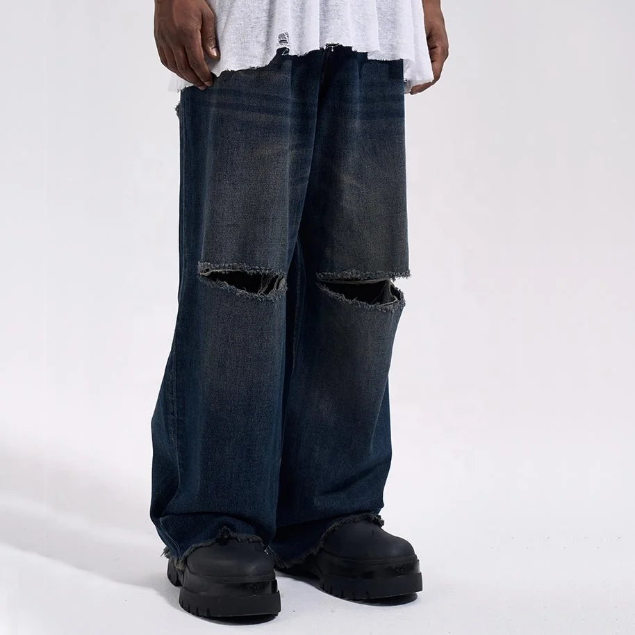 Hot selling ripped jeans men stock fast wholesale jean for mens dropship