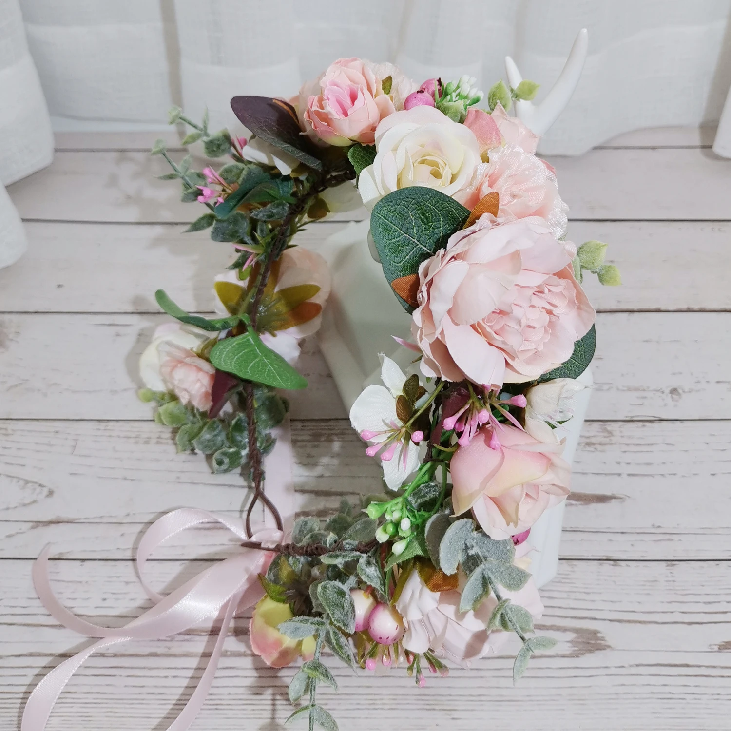 Women Girls Big Rose Flower Head Garland Boho Bridal Wedding Artificial Floral Crown Hair Accessories For Women Bridal