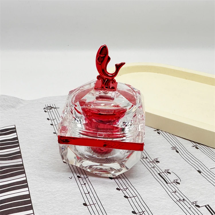 10G Square cut angle acrylic red cream bottle jar with dolphin top cover cap
