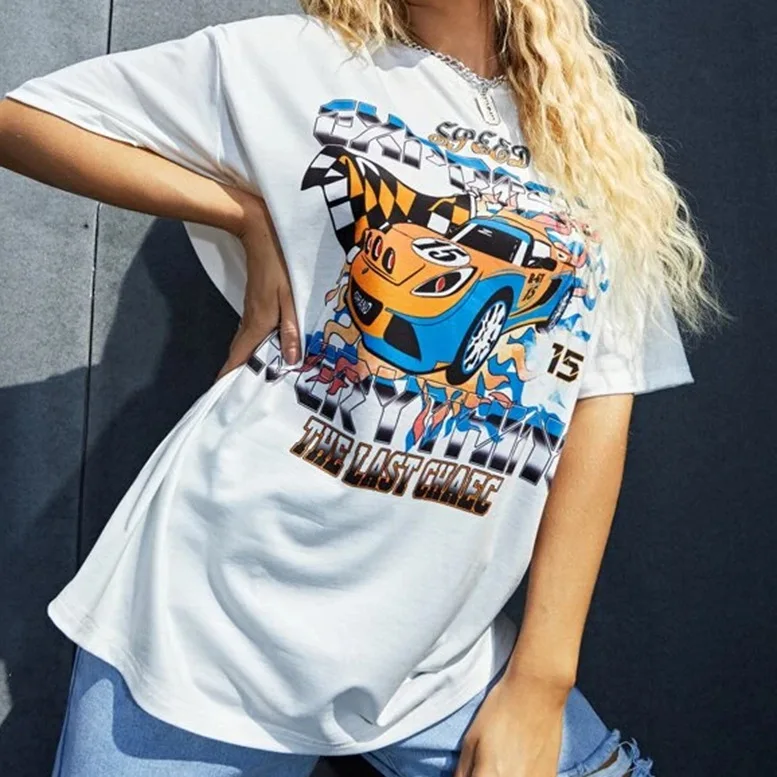 New Design Plus Size Summer Casual Ladies Printed Short Sleeve Oversize T Shirts Women Tops