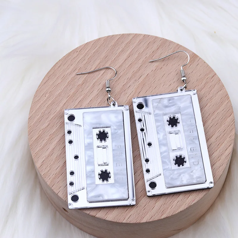 Wholesale Vintage Creative Personalized Cassette Tape Acrylic Dangle Earrings Music Acrylic Magnetic Tap Drop Earrings