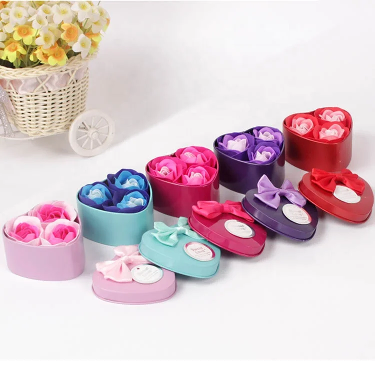 5 смешанных цветов в форме сердца 3 шт. мыло цветок Розы Цветочный свеча ко Дню Святого Валентина юбилей розовое мыло цветок подарочная коробка