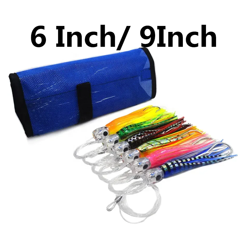 Fishing Trolling Lure (6 Inch/9 Inch) 6pcs Package Fishing Trolling Lure Marlin Tuna Mahi Wahoo Offshore Big Game Trolling Lures