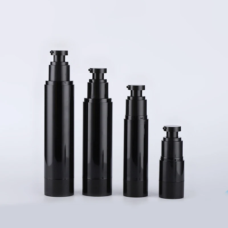 screen print  refillable 15ml 50 ml luxury plastic vacuum airless cosmetic cream pump spray bottles soft touch 30ml 100ml black